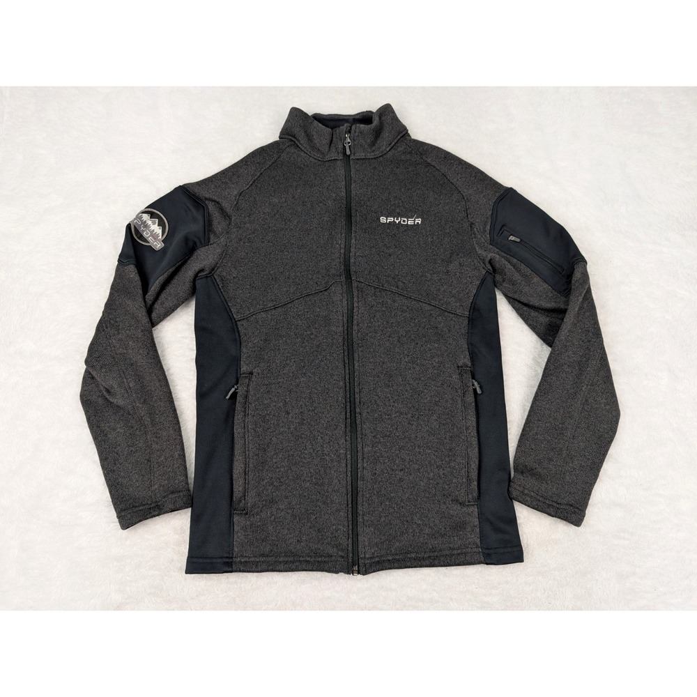Spyder Full Zip Fleece Jacket Men's M Gray/Black Softshell Panels Zip Pockets